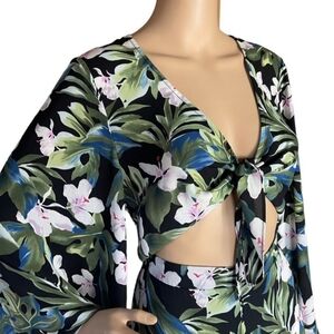 Show Me Your Mumu Charleston Black Tropical Tie Front Bell Sleeve Romper